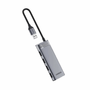 HUB USB-A 3.2 Gen1 4 EN 1 | 4 Puertos USB-A (5Gbps) | Carcasa ABS + PC | Soporta OTG | Luz Indicadora LED | Cable de Nylon Trenzado de 20cm (Mas de 20000 flexiones) | Interfaz Niquelada | Color Gris Metalizado.