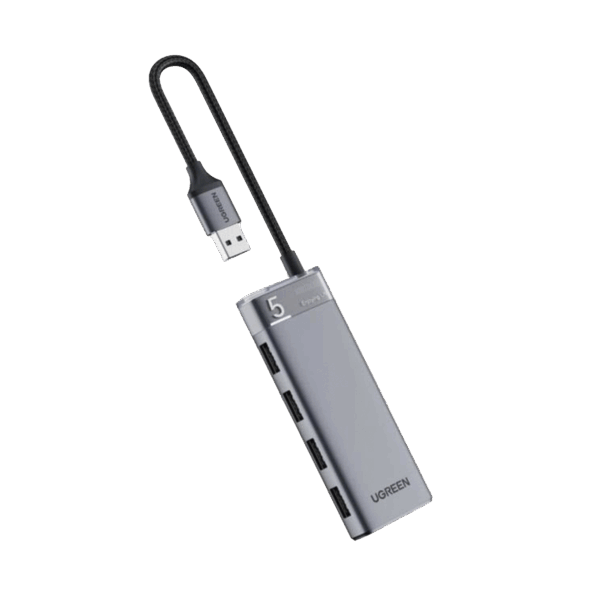 HUB USB-A 3.2 Gen1 4 EN 1 | 4 Puertos USB-A (5Gbps) | Carcasa ABS + PC | Soporta OTG | Luz Indicadora LED | Cable de Nylon Trenzado de 20cm (Mas de 20000 flexiones) | Interfaz Niquelada | Color Gris Metalizado.