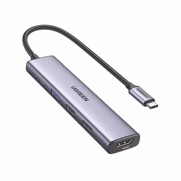 HUB USB-C (Docking Revodok) 5 en 1 | 1 USB-A 3.0 (5Gbps) | 2 USB-A 2.0 (5Gbps) | HDMI 2.0 4K@30Hz | USB-C PD Carga 100W | Cable Trenzado Duradero | Carcasa de Aluminio.