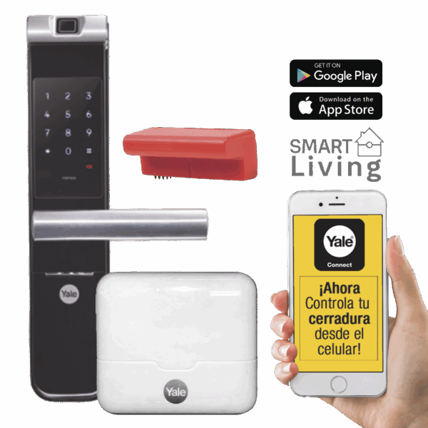 Kit Cerradura con manija YMF40A y HUB, Apertura por,  Código, Biometría y apertura por SMARTPHONE, Para puertas de 35 a 90 mm de espesor