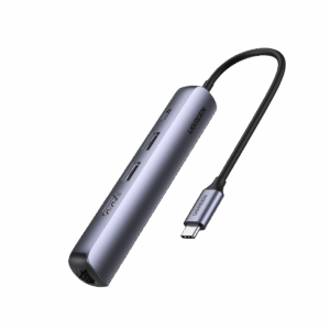 HUB USB-C (Docking Station) 5 en 1 | Ultra Delgado | 2 USB-A 3.1 a (5 Gbps) | HDMI 4K@60Hz | RJ45 (Gigabit Ethernet) | USB-C PD Carga Rápida 100W | Soporta OTG | Chips Inteligentes | Pequeño y Ligero | Caja de Aluminio.