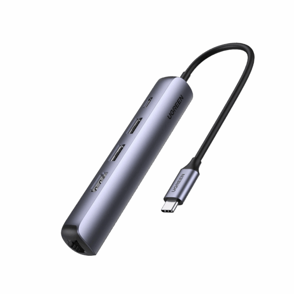 HUB USB-C (Docking Station) 5 en 1 | Ultra Delgado | 2 USB-A 3.1 a (5 Gbps) | HDMI 4K@60Hz | RJ45 (Gigabit Ethernet) | USB-C PD Carga Rápida 100W | Soporta OTG | Chips Inteligentes | Pequeño y Ligero | Caja de Aluminio.