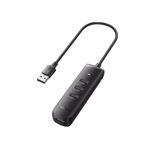 HUB USB-A 3.0 4 en 1 | 4 Puertos USB-A 3.0 (5Gbps) | Cable de 25 cm | Indicador Led | Ideal para Transferencia de Datos | Entrada USB-C para alimentar equipos de mayor consumo como discos duros | Color Negro.