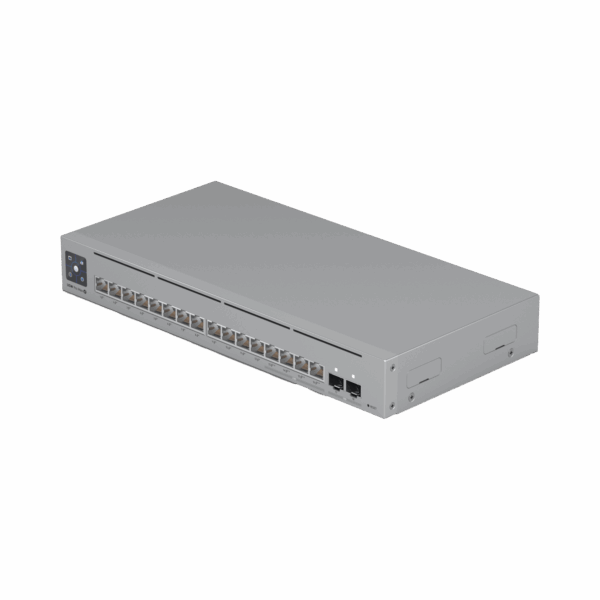UniFi Switch Pro Max 16 PoE con funciones Capa 3, 16 puertos EtherLight RGB / (4) puertos 2.5 GbE POE++ y (12) puertos GbE POE+ /(2) puertos SFP+ 10G /con pantalla táctil informativa, hasta 180W de presupuesto POE