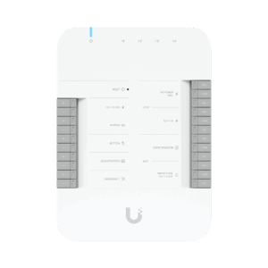 UniFi Access Hub Door, puede conectar 2 lectores y 2 cámaras (no incluidos) para controlar solo una puerta / 2 terminales AUX y 4 entradas adicionales (sensores y botones) POE 802.3bt no incluido