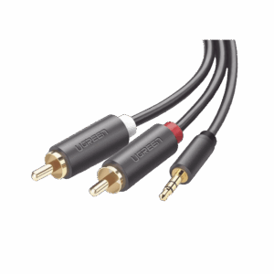 Cable Adaptador de 3.5mm Macho a 2 RCA Macho / 3 Metros / Color Gris / Blindaje Múltiple / ABS / Alta Calidad