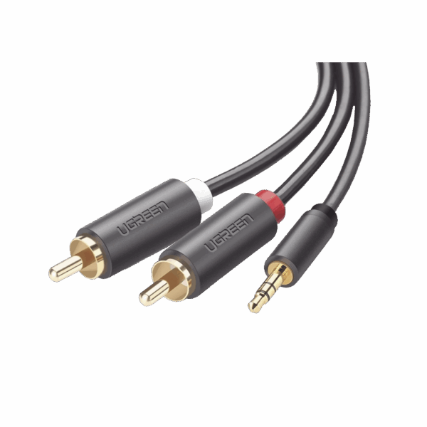 Cable Adaptador de 3.5mm Macho a 2 RCA Macho / 3 Metros / Color Gris / Blindaje Múltiple / ABS / Alta Calidad