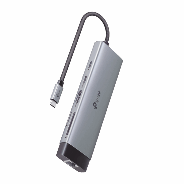 Adaptador HUB 9 en 1, 1 puerto USB-C entrada, 1 puerto HDMI 4K, 1 puerto Ethernet Gigabit, 1 puerto SD y MicroSD, 1 puerto USB-C y 3 puertos USB-A