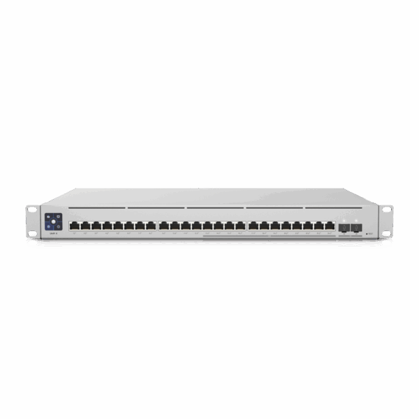 UniFi Switch Empresarial Capa 3 de 24 puertos PoE 802.3af/at (12 puertos 2.5G y 12 puertos 1G) + 2 puertos 1/10G SFP+, 400W, pantalla informativa