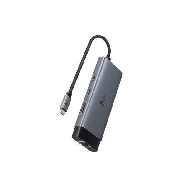 Adaptador HUB 6 en 1, 1 puerto USB-C entrada, 1 puerto HDMI 4K, 1 puerto Ethernet Gigabit, 1 puerto USB-C y 2 puertos USB-A