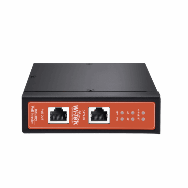 Inyector PoE Industrial / DC entrada 12-57V / PoE salida de Hasta 90W / Carcasa de Metal / Riel DIN / Aplicaciones CCTV