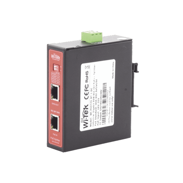 Splitter PoE IN hasta 90 W / Salida DC 12v/16V/24v o 48V / Carcasa metálica / Industrial soporte para riel DIN / Aplicaciones CCTV