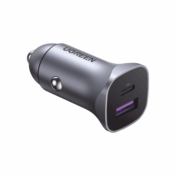 Cargador de Auto 30W | 2 Puertos USB-A y USB-C | Carga Rápida | Compatible con Vehículos de 12 y 24 VCD | PD3.0, QC4.0, SCP, PPS | Indicador Led | Diseño Compacto | Chip Inteligente | Caja de Aluminio.