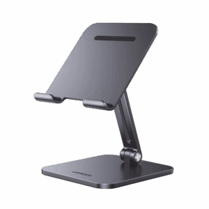 Soporte de Aluminio para IPad & Tablet | Plegable |Angulo Ajustable de 180° y 270° | Base Antideslizante | Protección  de Silicona | Amplia Compatibilidad con dispositivos de 7.9” a 12.9” | Aluminio Solido | Color Gris