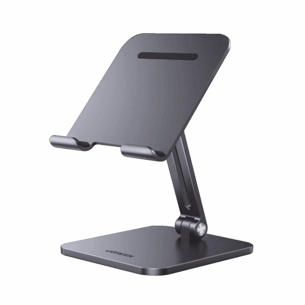 Soporte de Aluminio para IPad & Tablet | Plegable |Angulo Ajustable de 180° y 270° | Base Antideslizante | Protección  de Silicona | Amplia Compatibilidad con dispositivos de 7.9'' a 12.9'' | Aluminio Solido | Color Gris