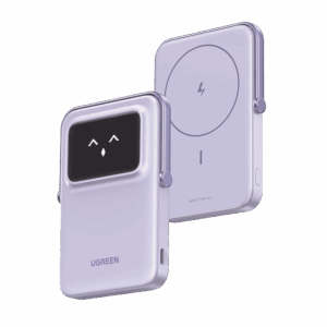 Power Bank Inalambrico | 5000mAh | 7.5W  |  Con Emojis de Estado | Carga Rápida USB-C Bidireccional  | Pantalla TFT  Inteligente | 13 niveles de Proteccion | Con Holder | Color Purple.