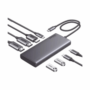 HUB USB-C (Docking Revodok 308) 8 en 1 | 2 Puertos HDMI 4K@60Hz | 1 Puerto DisplayPort 4K@60Hz 2 USB-A 10Gbps) | 2 USB-C (10Gbps) | USB-C PD Carga 100W | Chip de Ultima Generacion | Carcasa de Aluminio.