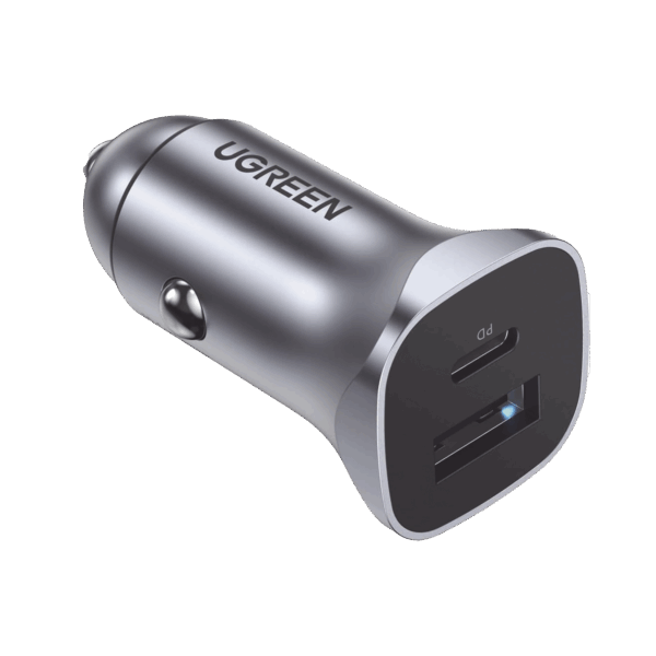 Cargador de Auto 24W | Puerto USB-A y USB-C | Carga Rápida | Compatible con Vehículos de 12 y 24 VCD | PD3.0 + QC3.0 | Indicador Led | Diseño Compacto | Chip Inteligente | Caja de Aluminio.