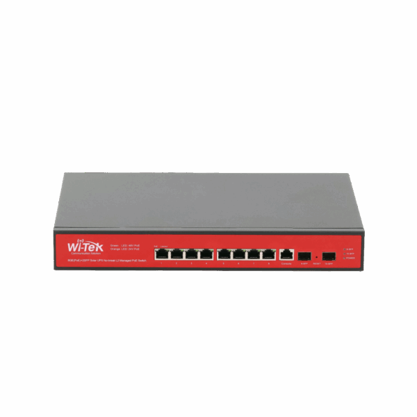 Switch Administrable Capa 2 de 8 puertos 10/100/1000 PoEaf/at + 2 x SFP Gigabit, con respaldo para energía solar
