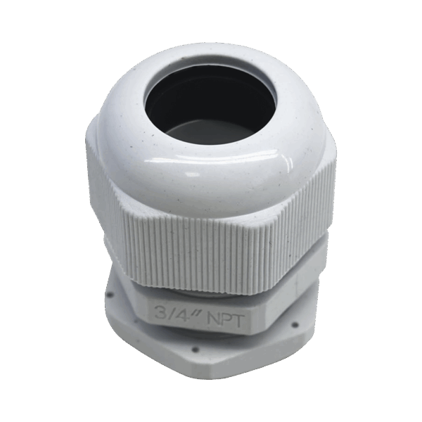 Conector Plástico Blanco Tipo Glándula para Rosca NPT 3/4"