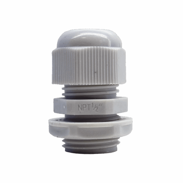 Conector Plástico Blanco Tipo Glándula para Rosca NPT 1/2"
