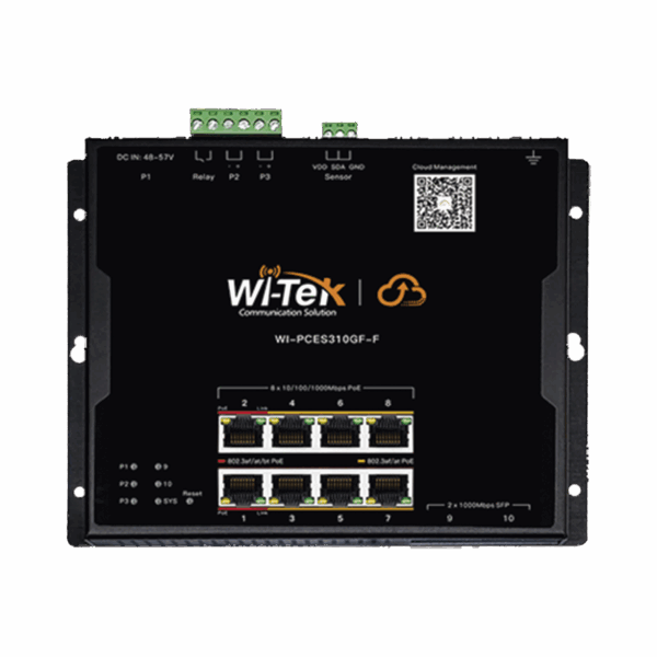 Switch L2 PoE Industrial / Administración Cloud Gratuita / 8 Puertos PoE af/at/bt 10/100/1000 Mbps / 2 Puertos SFP Gigabit / Máx Presupuesto PoE 145 W / Montaje Magnético - Riel DIN.