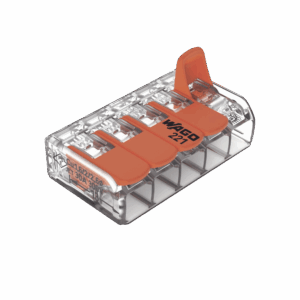 Conector de empalme compacto para todo tipo de conductores transparente para 5 conductores.