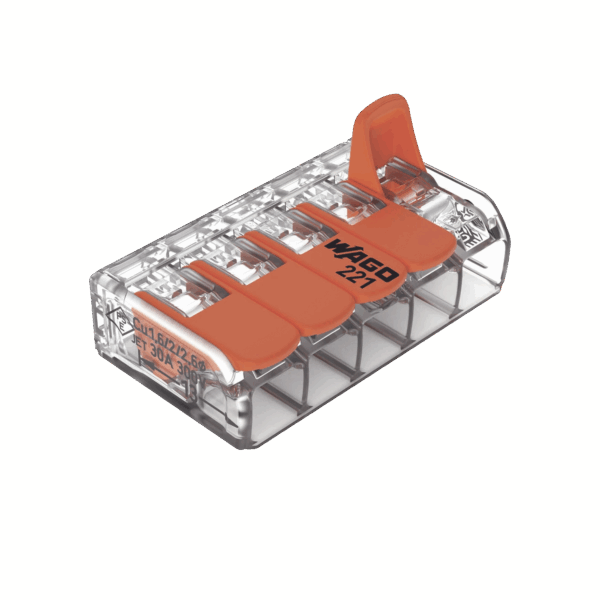 Conector de empalme compacto para todo tipo de conductores transparente para 5 conductores.