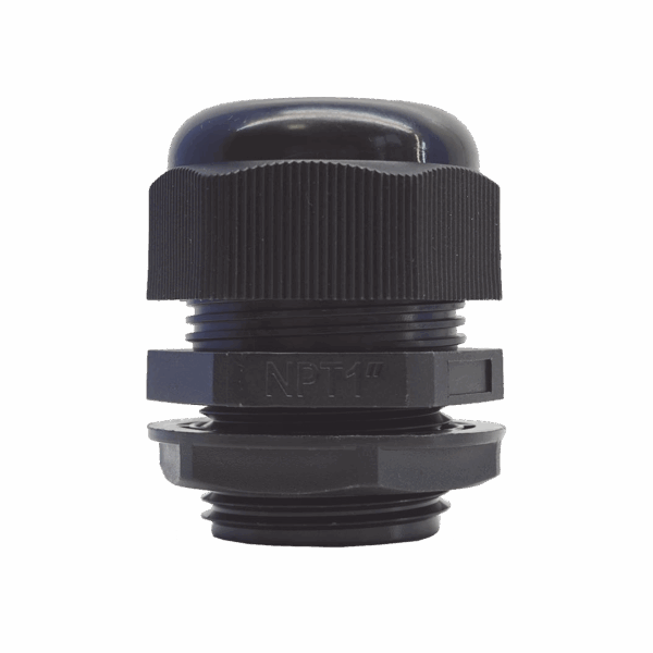Conector Plástico Negro Tipo Glándula para Rosca NPT 1"