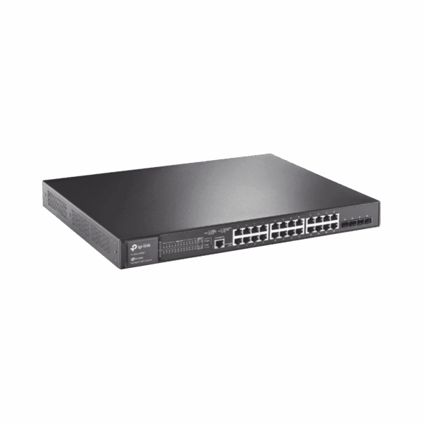 Switch L2+ Omada PoE+ / 24 Puertos PoE+ 10/100/1000 Mbps / 4 Puertos SFP 1G / 2 Puertos Consola (RJ45 y microUSB) / Administración Centralizada Omada o Stand-Alone / Multicast IGMP / Calidad de Servicio / Presupuesto PoE 384W / Montaje en Rack