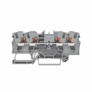 Borna de paso para 4 conductores; con tecla; 4 mm²; con orificio de prueba; Marcaje lateral y central; para carril DIN 35 x 15 y 35 x 7,5; Push-in CAGE CLAMP®; 4,00 mm²; gris