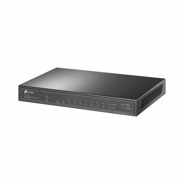Switch de escritorio PoE+, no Administrable 8 puertos 10/100/1000 Mbps + 1 puertos 10/100/1000 Mbps (Uplink) + 1 puerto SFP, 63W