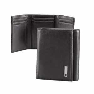 Cartera Athens Negra de Piel con Compartimento de Micromalla para ID. Doblable en 3 Partes con Divisor de Billetes. Pocket Wallet