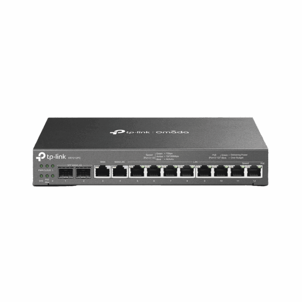 Router Omada VPN / SDN Multi-WAN 1G / Switch con PoE y Controlador  / 2 puerto WAN/LAN SFP 1G / 1 Puerto RJ45 WAN / 1 Puerto WAN/LAN RJ45 / 8 Puertos PoE+ LAN RJ45 /  24,980 Sesiones Concurrentes / Administración por Controlador Omada o Stand-Alone