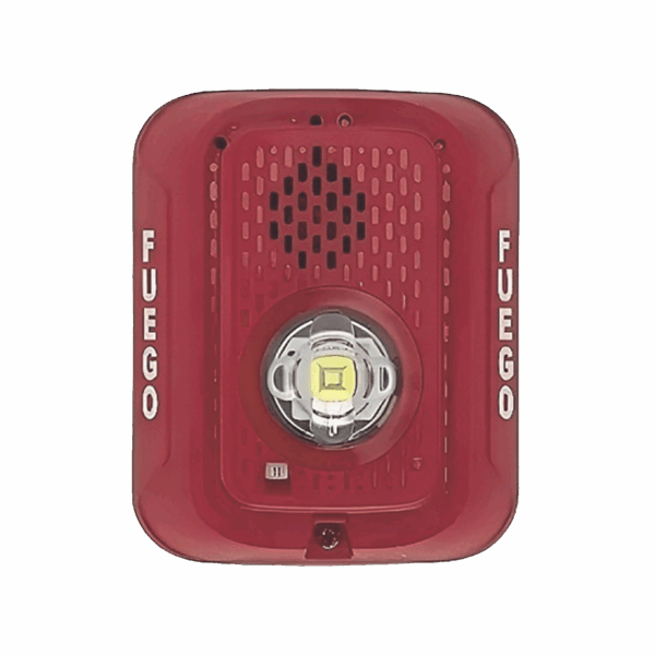 Sirena con Lampara LED Estroboscópica / 2 hilos / Montaje en Pared / Color Rojo / Configuración Estroboscópica Seleccionable