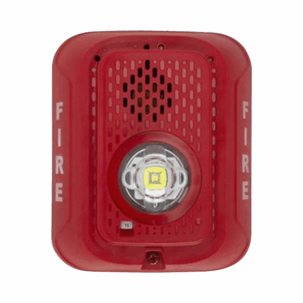 Sirena con Lámpara LED Estroboscópica / a 2 Hilos / Montaje en Pared / 24 Vcd / Configuración Estroboscópica Seleccionable / Texto en Inglés / Color Rojo