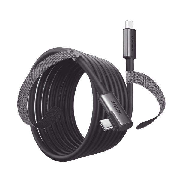Cable USB-C a USB-C (Cable Link) | 5 metros (16 pies) |  Transferencia de Alta Velocidad | Carga Rápida | Un Extremo Angulado | Caja de Aluminio | Nylon Trenzado.
