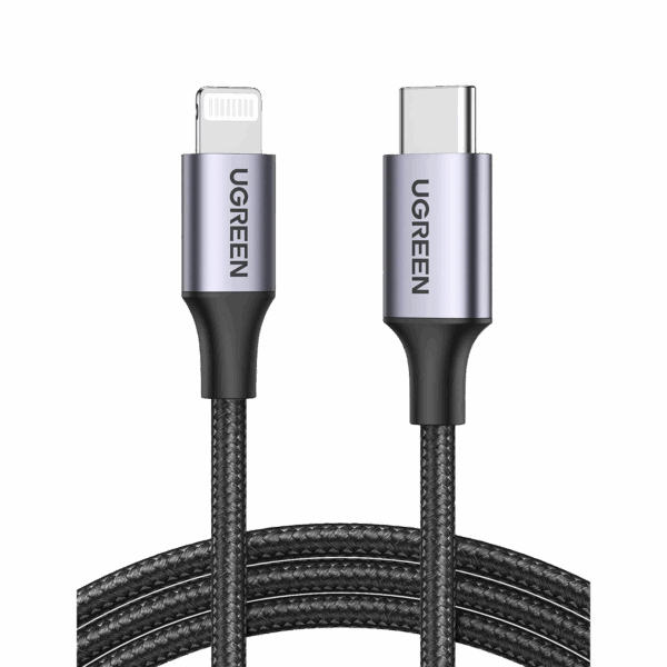 Cable USB-C a Lightning | 2 Metros | Certificado MFi | Carga Rápida 60W | 480 Mbps | Conector C94 | Adecuado para iPhone, iPad y iPod | Protección Integrada | Caja de Aluminio | Nylon Trenzado | Color Negro.