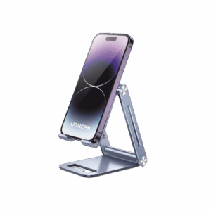 Soporte para Teléfono Celular de Aluminio / Angulo Ajustable / Amplia Compatibilidad con dispositivos de 4.7” a 7.9” / Antideslizante / Antiarañazos / Plegable / Color Azul