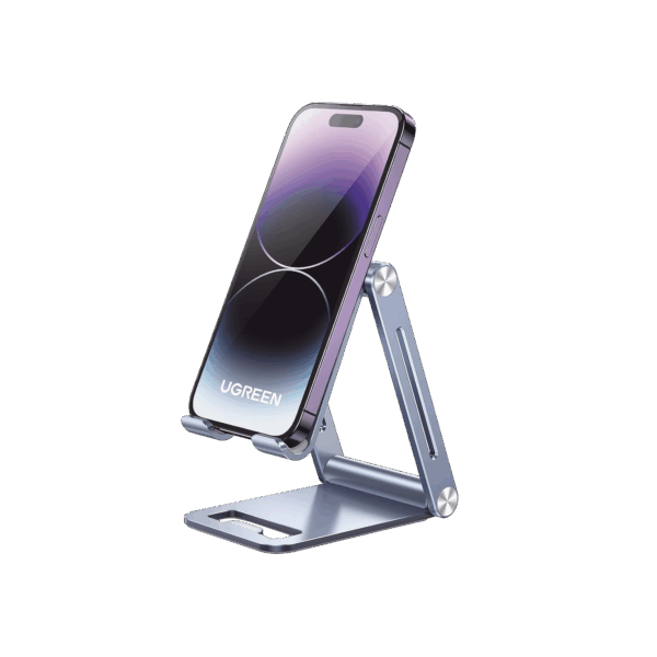 Soporte para Teléfono Celular de Aluminio / Angulo Ajustable / Amplia Compatibilidad con dispositivos de 4.7'' a 7.9'' / Antideslizante / Antiarañazos / Plegable / Color Azul
