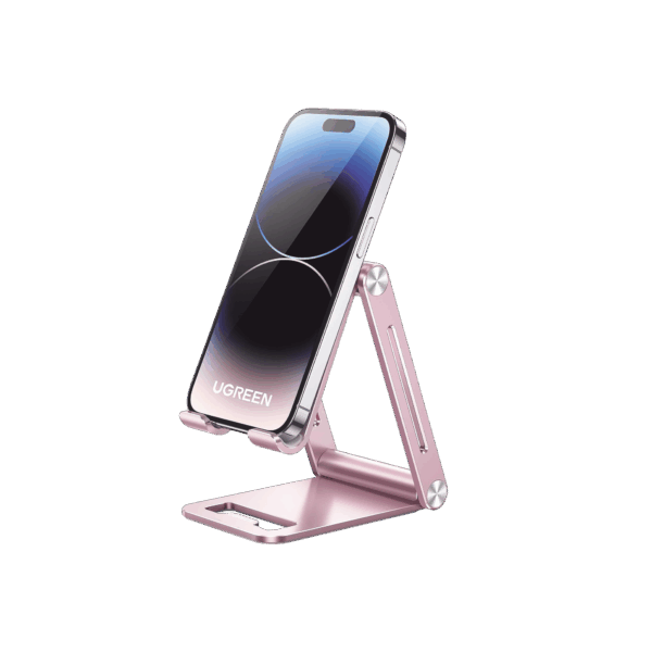Soporte para Teléfono Celular de Aluminio / Angulo Ajustable / Amplia Compatibilidad con dispositivos de 4.7'' a 7.9'' / Antideslizante / Antiarañazos / Plegable / Color Rosa