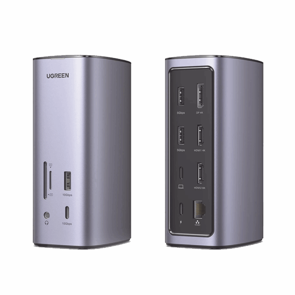 HUB USB-C (Docking Revodok Pro) 12 en 1 | 2 USB-A 3.0 | 1 USB-C PD Carga 100W | 1 USB-A 3.1 | 1 USB-C 3.1 | HDMI 4K | HDMI 8K Ultra HD | Display Port 4K | RJ45 (Gigabit) | Lector Tarjeta SD + Micro SD (TF) | Jack Audio 3.5mm.