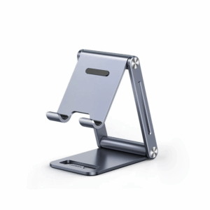 Soporte para Teléfono Celular de Aluminio | Angulo Ajustable | Amplia Compatibilidad con dispositivos de 4.7” a 7.9” | Antideslizante | Antiarañazos | Plegable | Color Gris.
