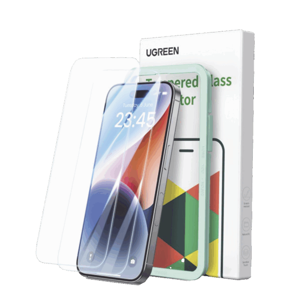 Protector de pantalla UGREEN HD con marco de instalación para iPhone 16 Pro (paquete de 2)