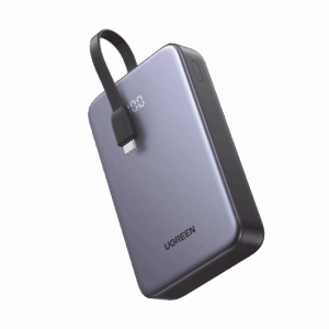 Power Bank Portatil | 20000mAh (74Wh) | 30W | Con Cable USB-C Incorporado | 2 Salidas 22,5W | Pantalla Inteligente | Multiple Proteccion | Aprobado por Aerolíneas | Color Grey.