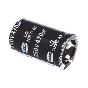 Capacitor Electrolítico de Aluminio, Radial de 470 µFd, 250 Vcc, 105 °C, 25 x 40 mm.