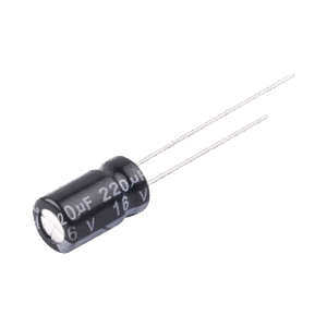 Capacitor Electrolítico en Aluminio, Radial de 220 µFd, 16 Vcc, 105 °C, 6.3 x 11 mm.