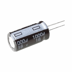 Capacitor Electrolítico de Aluminio, Radial de 1000 µFd, 16 Vcc, 105 °C, 10 x 15 mm.