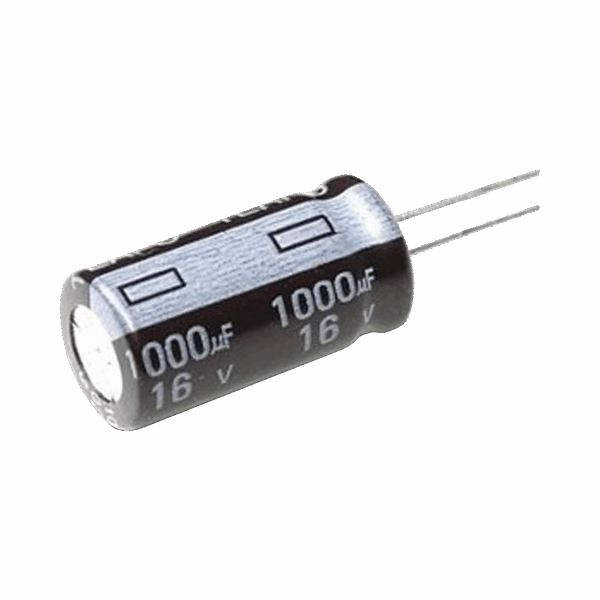 Capacitor Electrolítico de Aluminio, Radial de 1000 µFd, 16 Vcc, 105 °C, 10 x 15 mm.