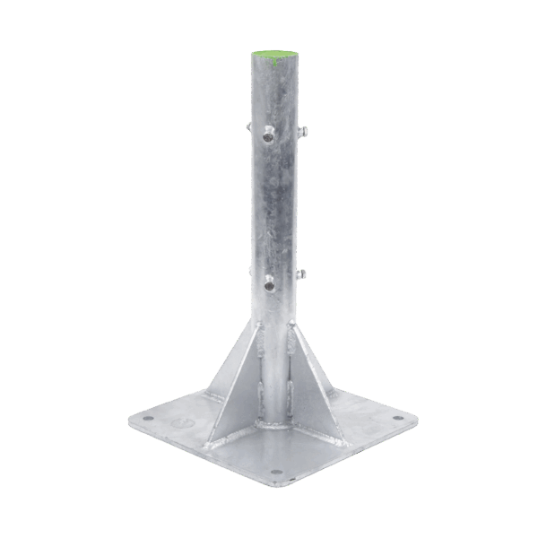 Base para Mástil Hasta 2" con Opresores, Base de 50 x 50 cm y Tubo de 80 cm Ced. 30. Galv. Inmersión.
